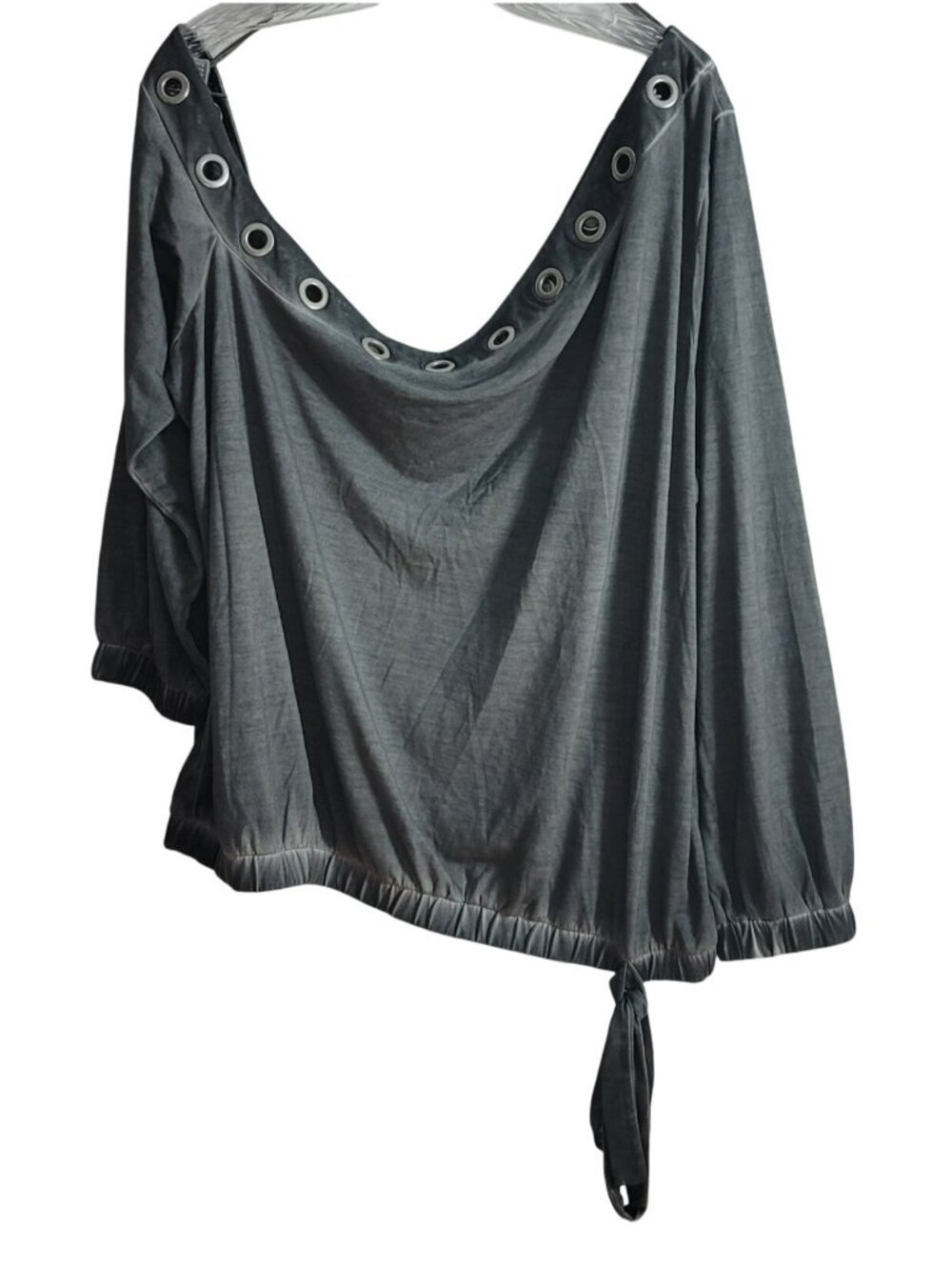 Venus Slouchy Top Gray 2X Oversized Long Sleeve Pullover Side Tie Grommets Rings
